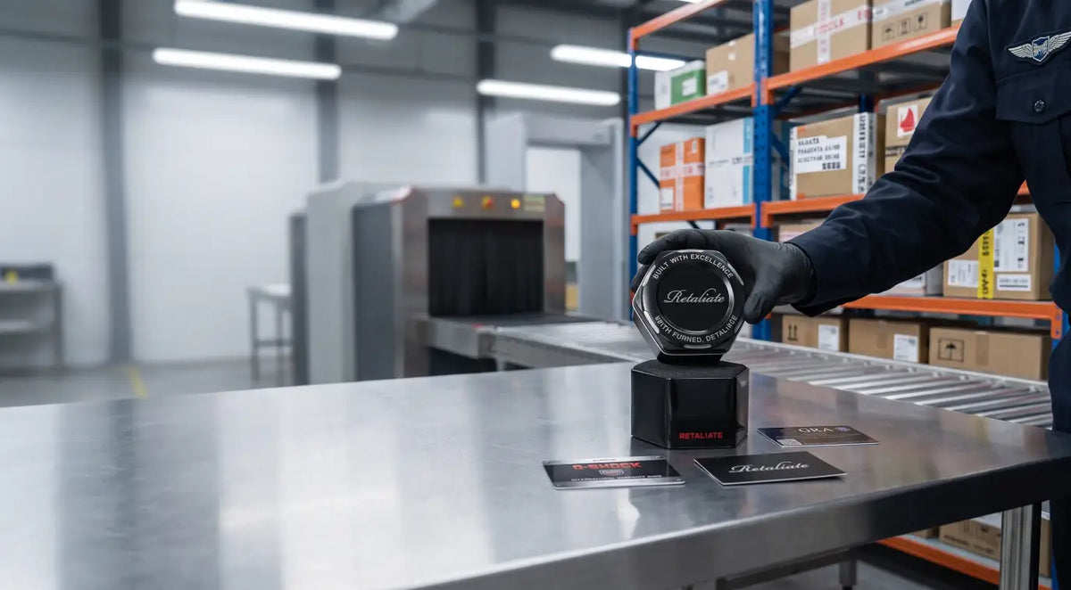 Retaliate custom G-Shock tin box clearing international airport customs, duties included on worldwide shipping