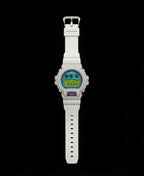 Retaliate Diamond gshock mod iced out with vvs1 stones in white with blue, green and purple details, full view