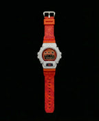 Retaliate iced out gshock watch mod orange and black band, vvs1 diamond-studded bezel, full view