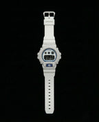 Retaliate Blue Freeze bustdown G-Shock, full front view, VVS1 diamond, white strap