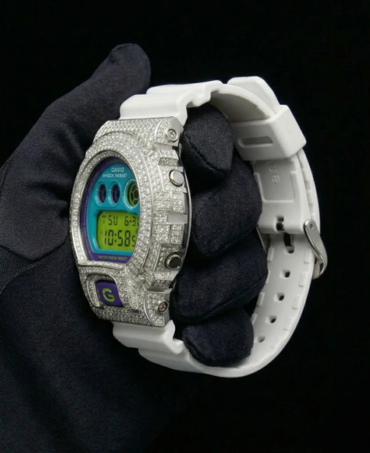 Retaliate Buzz Lightyear custom G-Shock, diamond bezel side profile, 925 sterling silver