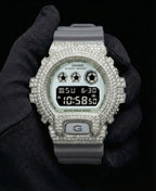 Retaliate Glacier Gray — VVS1 diamond bustdown bezel on Casio DW6900, front view