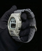 Retaliate Glacier Gray custom G-Shock, diamond bezel side profile, 925 sterling silver
