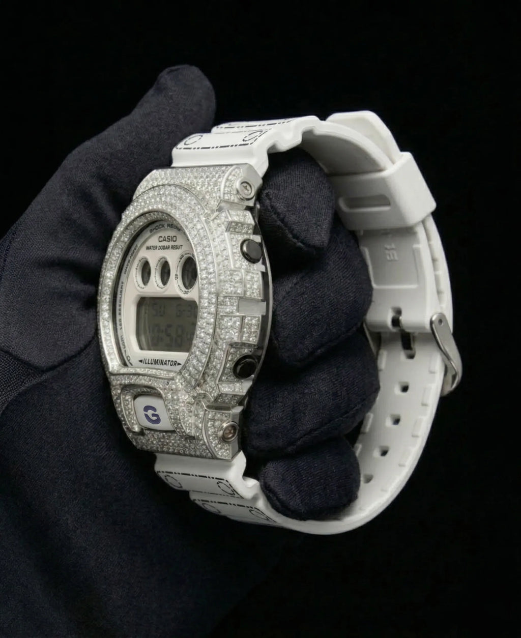 Retaliate Origami custom G-Shock, diamond bezel side profile, 925 sterling silver